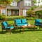 Costway 4PCS Wooden Patio Furniture Set Table Sofa Chair Cushioned Garden Turquoise
